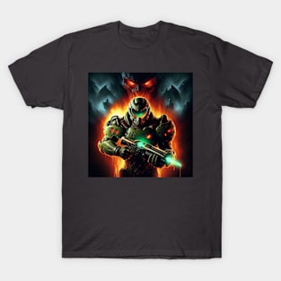 Doom guy with Green Gun T-Shirt